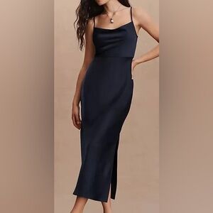 BHLDN Cowl Neck Satin Dress